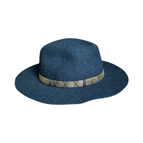 Pistil Soho Felt Wide Brim Navy Wool Hat Brown leather band Fedora One Size - Picture 2 of 5
